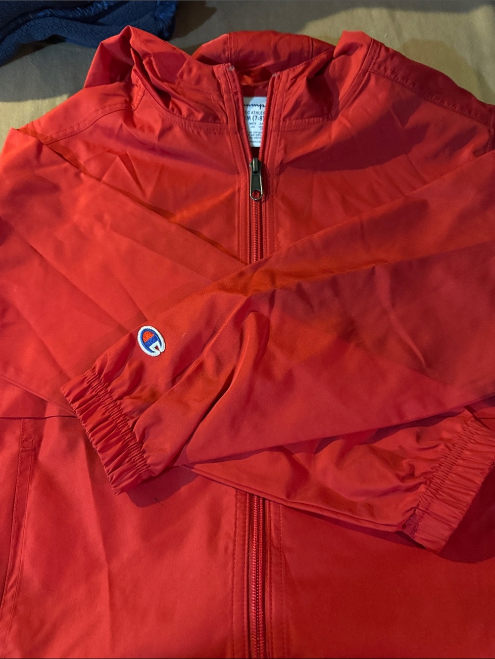 Champion Red Kids Hooded Zip Rain Jacket with Logo